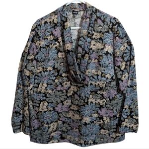 Rafaella womens Sweater like top 2X pull over floral v neck blue w-199